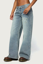 Noor Distressed Low Rise Baggy Jeans