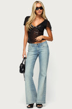 Ciri Sequin Mesh V Neck Top
