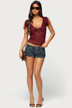 Ciri Sequin Mesh V Neck Top
