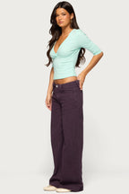 Garla V Neck Three-Quarter Sleeve Top