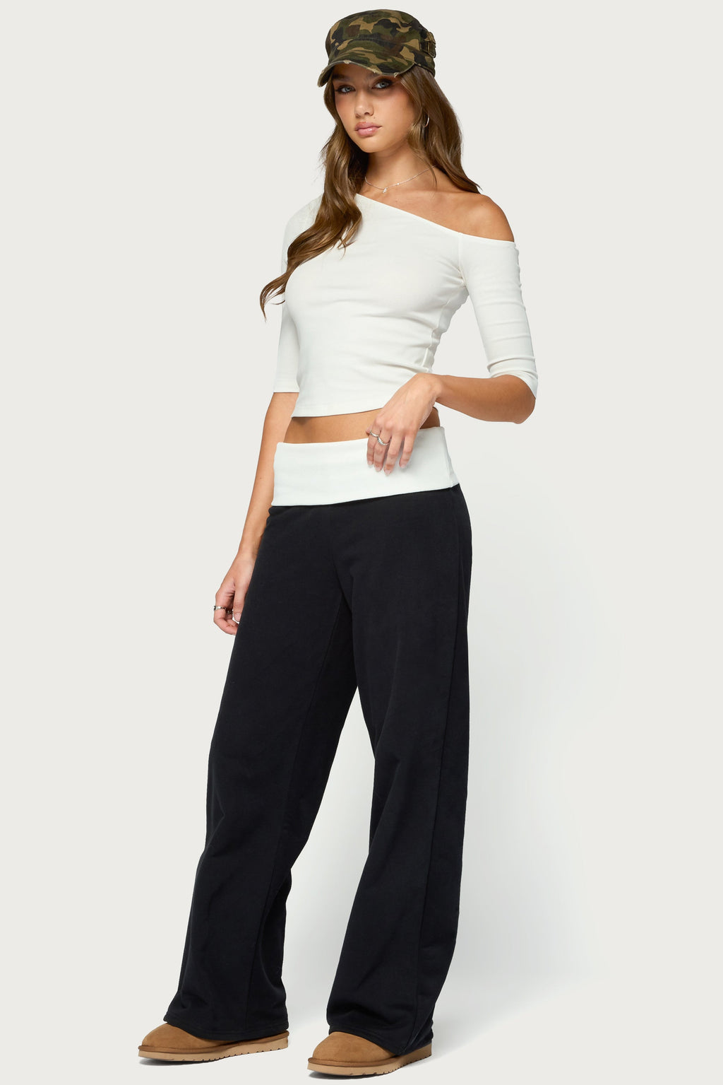 Idha Contrast Foldover Baggy Sweatpants