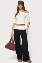 Idha Contrast Foldover Baggy Sweatpants