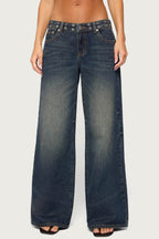 Sauly Low Rise Grommet & Wing Jeans