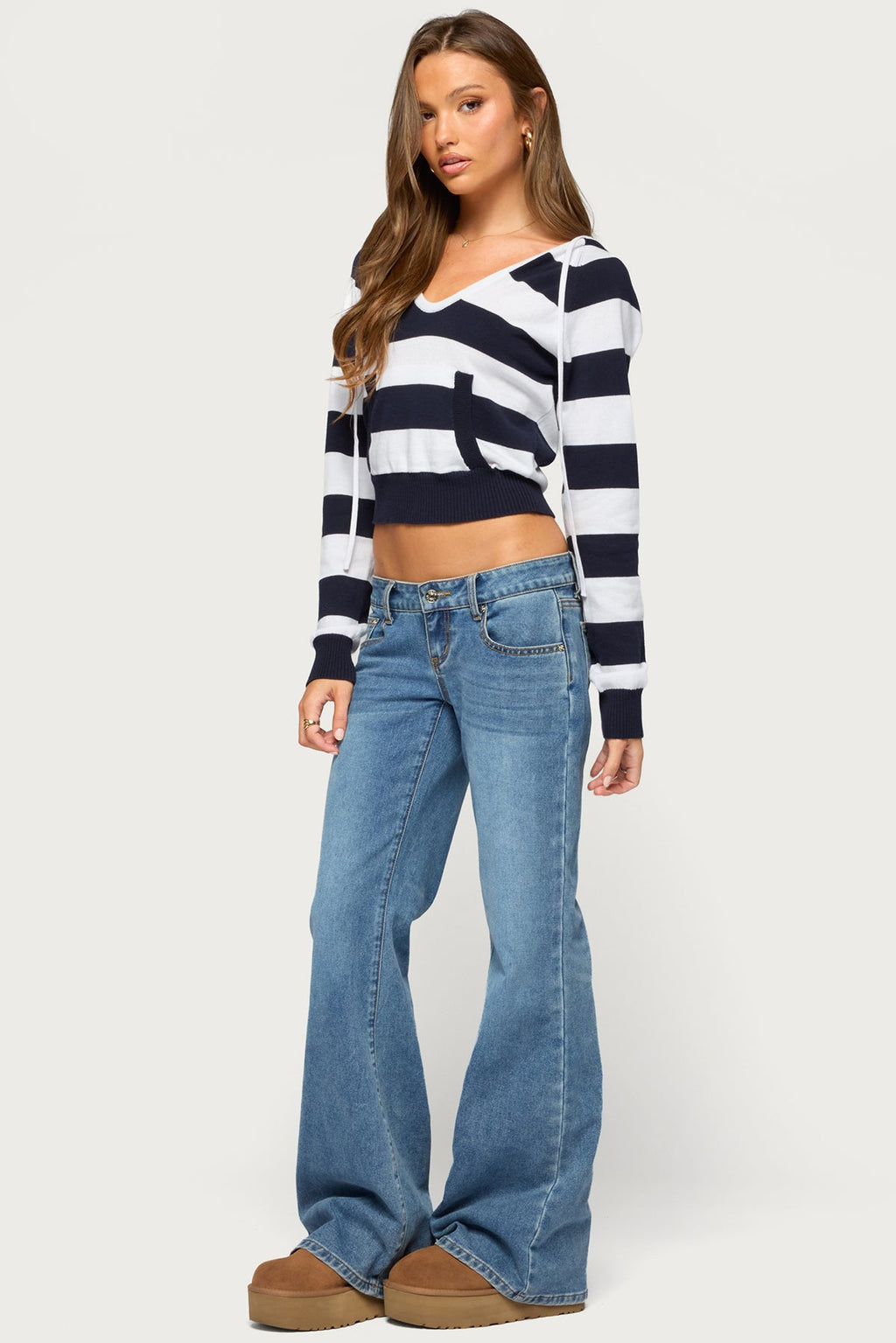 Taylin Hooded Striped Knit Top