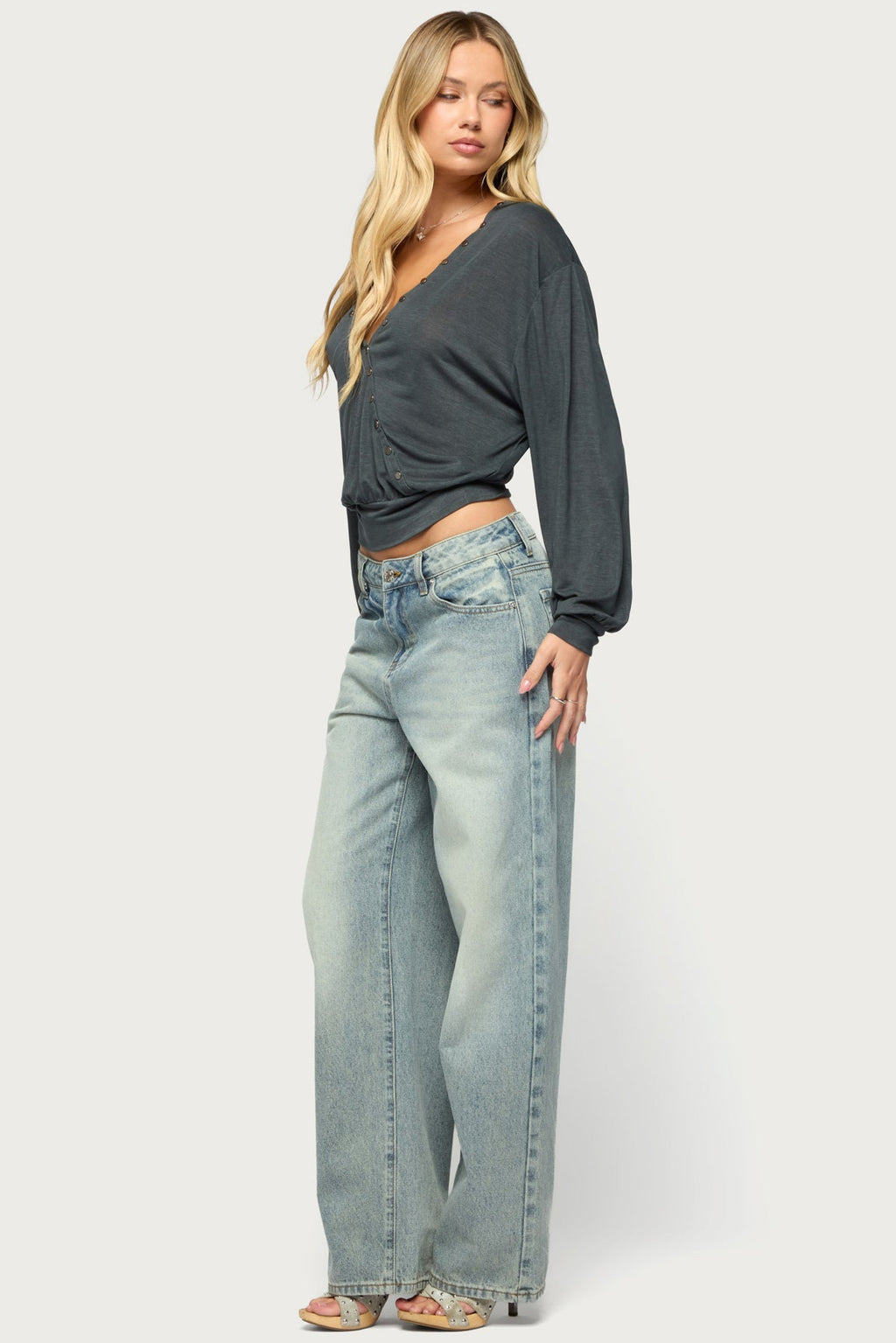Ebby Studded Long Sleeve Wrap Top