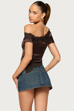 Dovie Satin Effect Lacey Off Shoulder Top