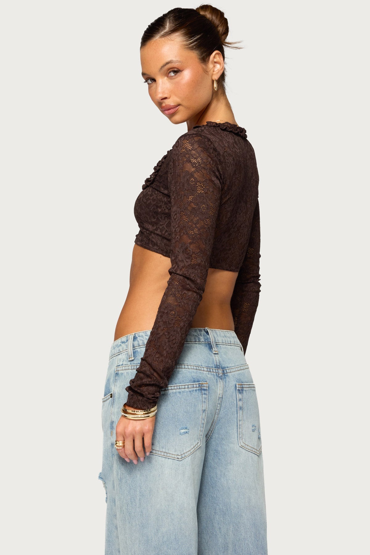 Jewls Long Sleeve Lace Crop Top