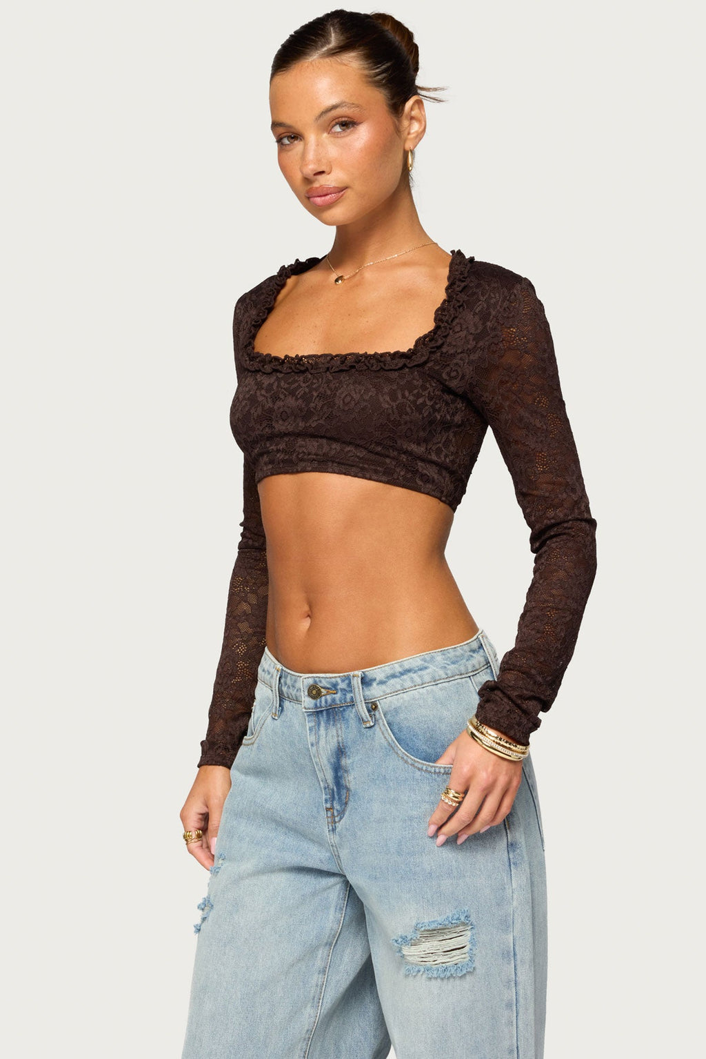 Jewls Long Sleeve Lace Crop Top
