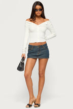 Leely Long Sleeve Button Up Ribbed Top