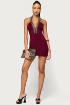 Kaeleigh Beaded Halter Mini Dress