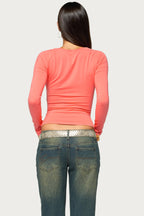 Daun Ruched Tie Long Sleeve Top