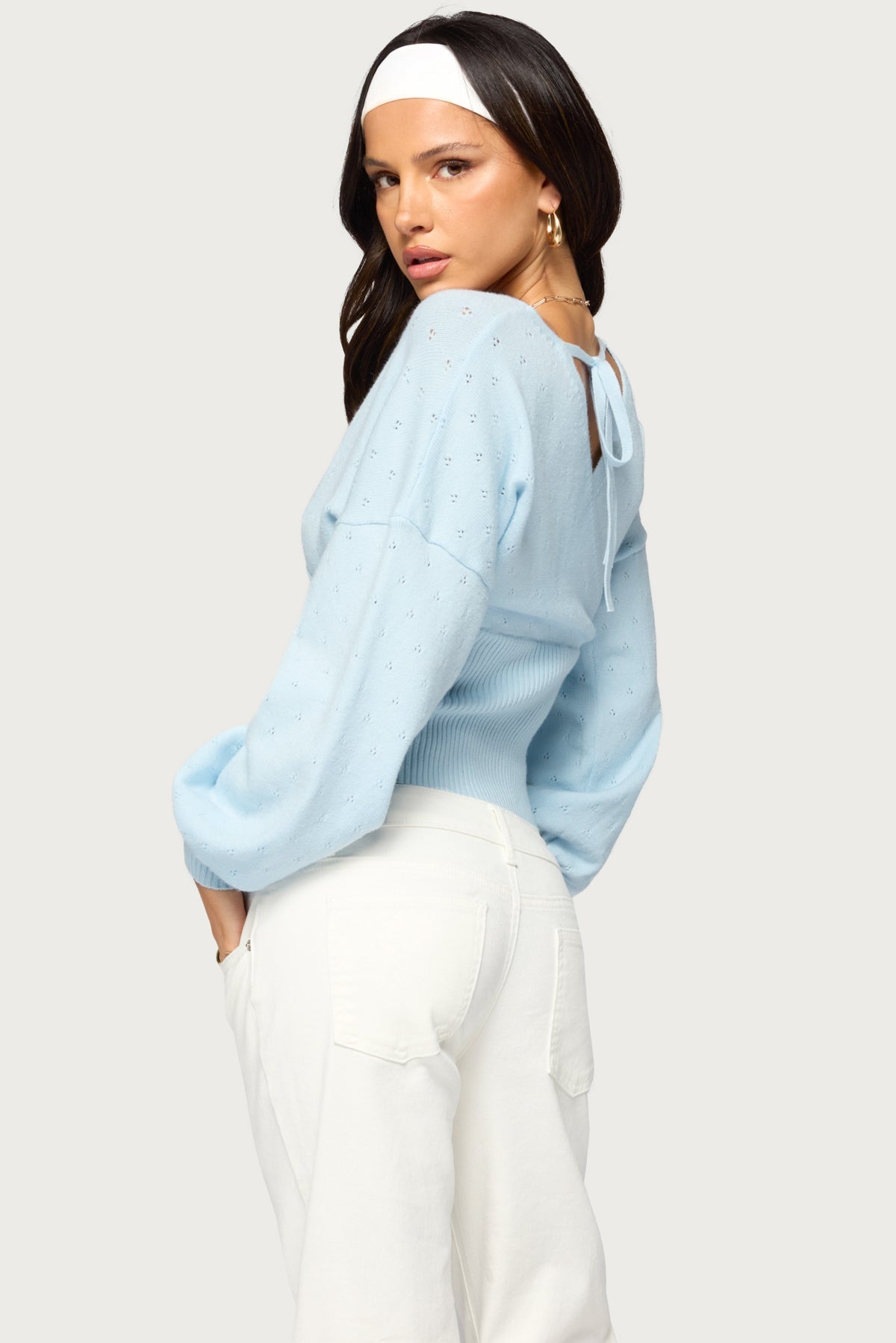 Maayan V Neck Pointelle Knit Sweater