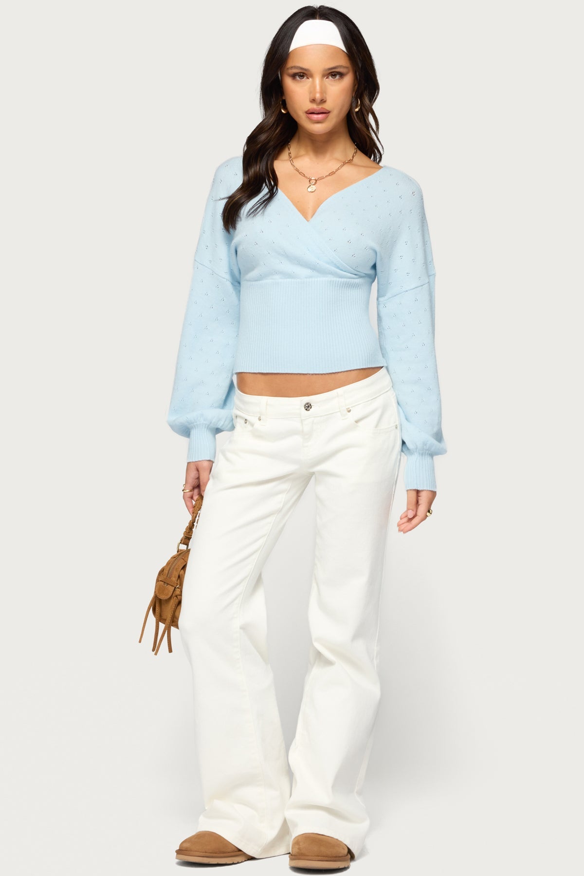Maayan V Neck Pointelle Knit Sweater