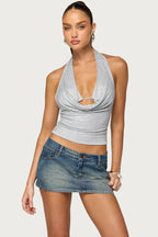 Dany Studded Layered Cowl Neck Top