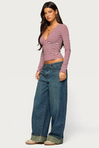 Gaby Striped Long Sleeve V Neck Top