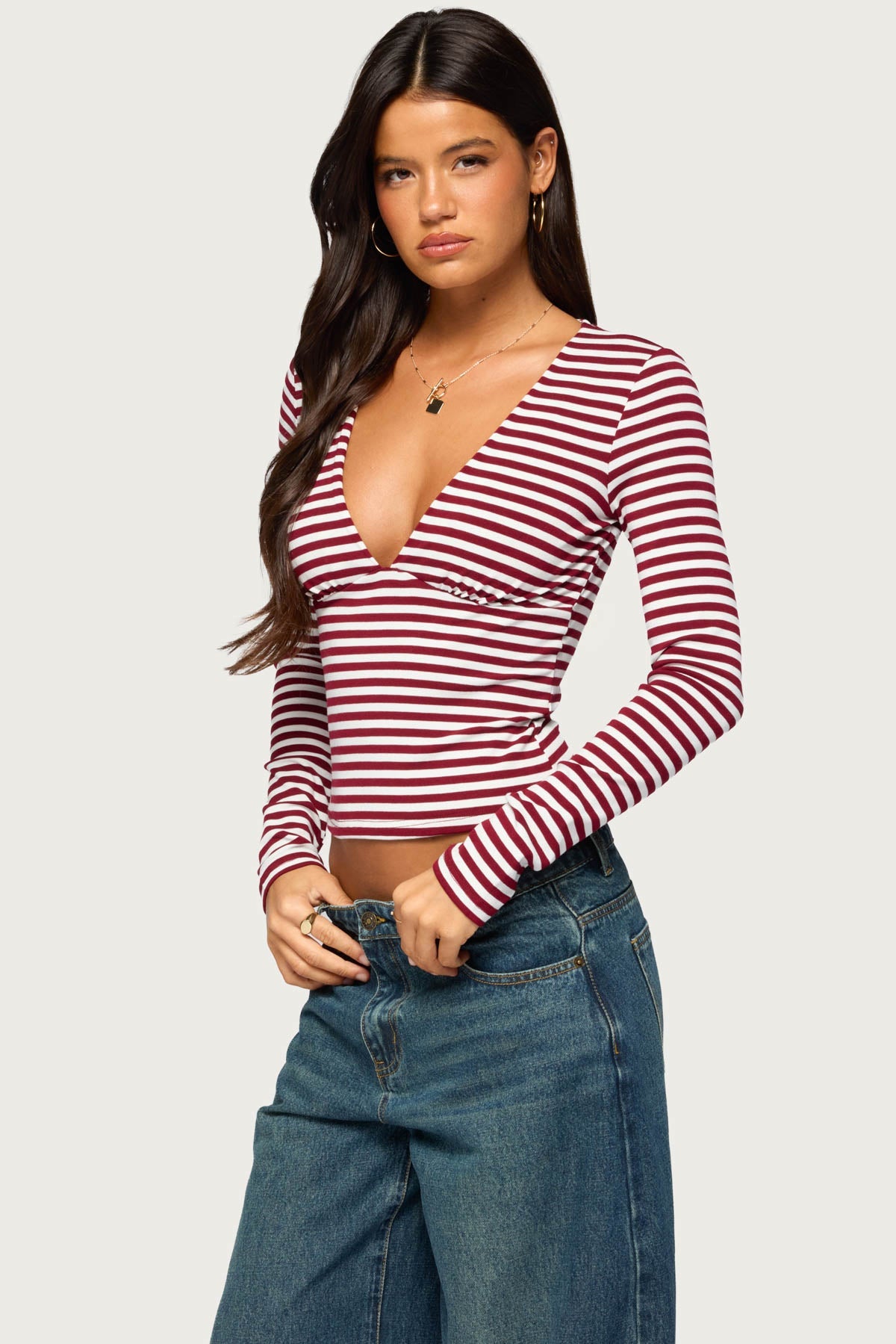 Gaby Striped Long Sleeve V Neck Top