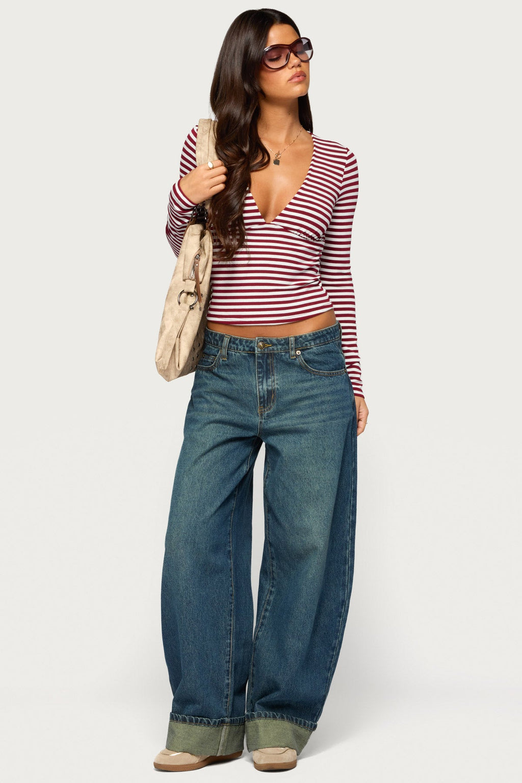 Gaby Striped Long Sleeve V Neck Top