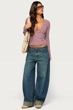 Gaby Striped Long Sleeve V Neck Top