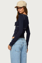 Harpen Contrast Stitch Long Sleeve Top
