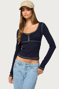 Harpen Contrast Stitch Long Sleeve Top