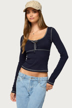 Harpen Contrast Stitch Long Sleeve Top