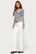 Teodora Strpey Lacey Long Sleeve Henley Top