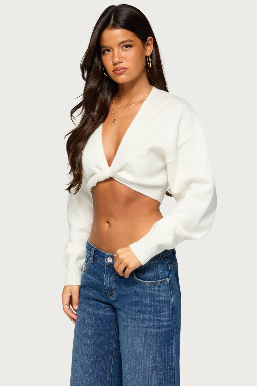 Lorrie Twist Front Cropped Knit Sweater