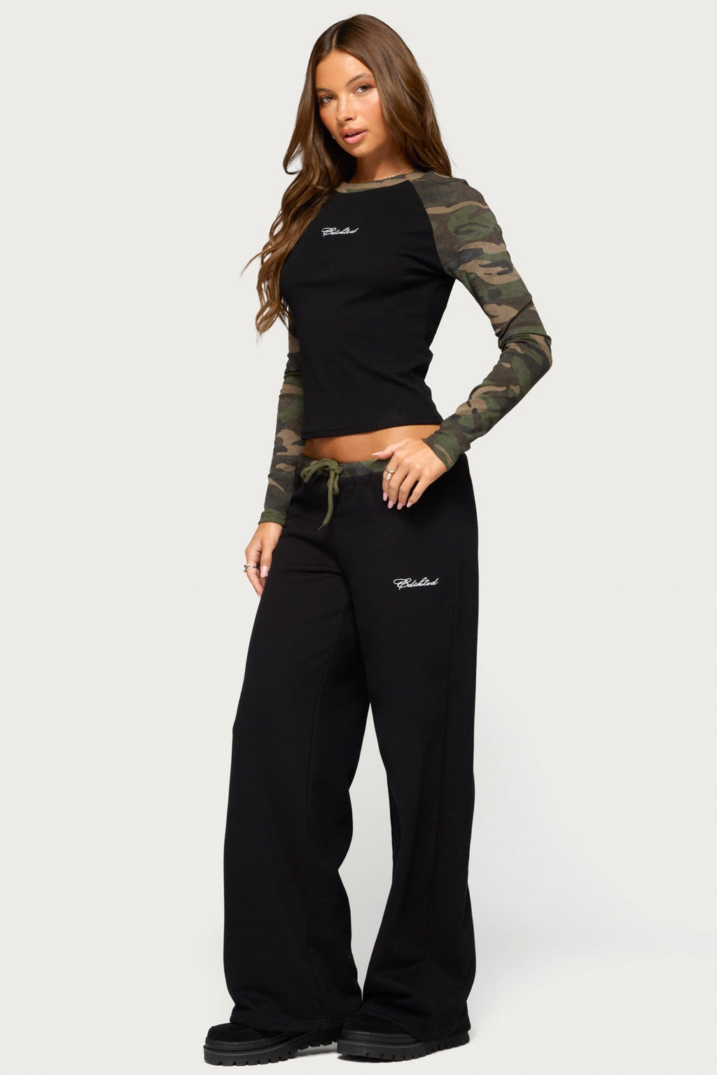 Taye Camo Raglan Long Sleeve Top