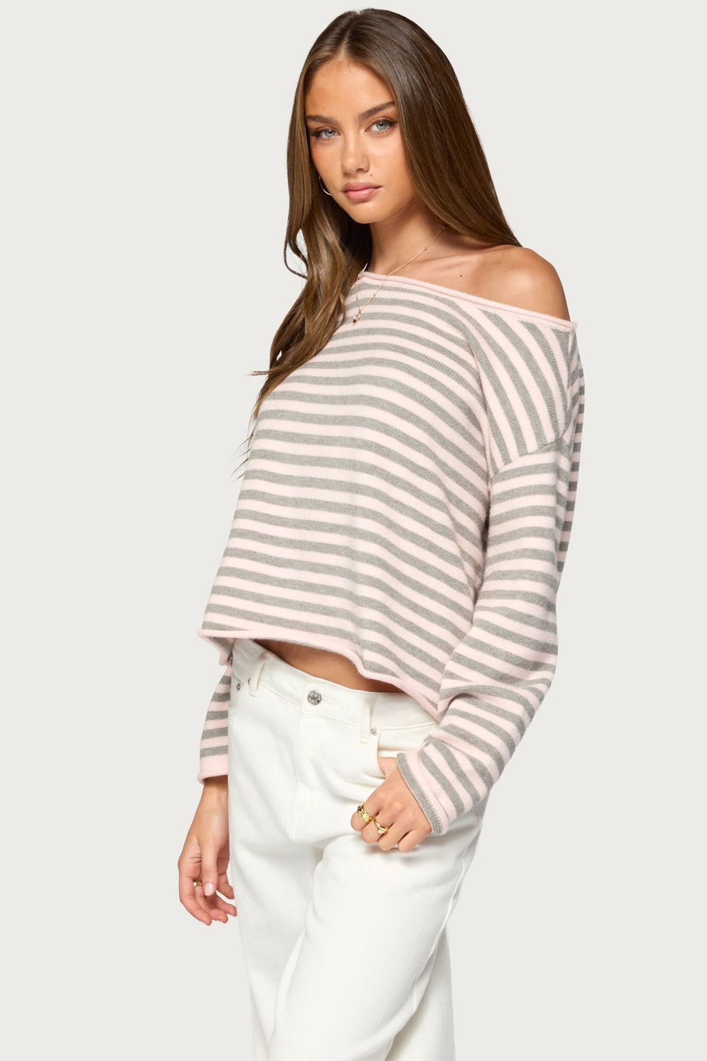 Amita Off Shoulder Striped Sweater