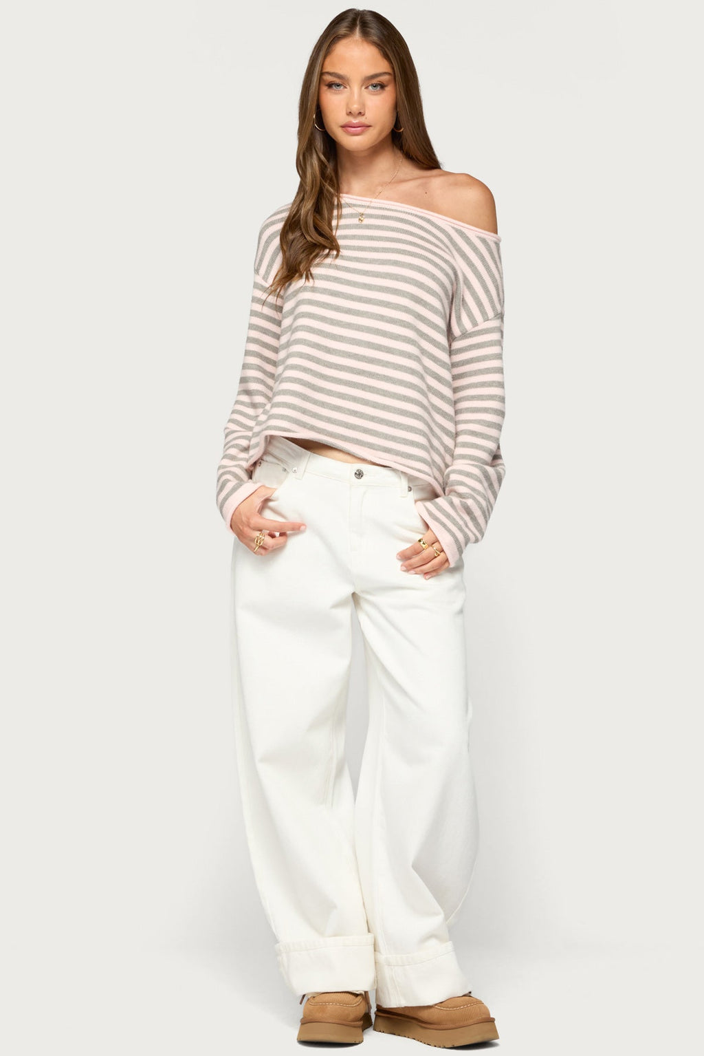 Amita Off Shoulder Striped Sweater