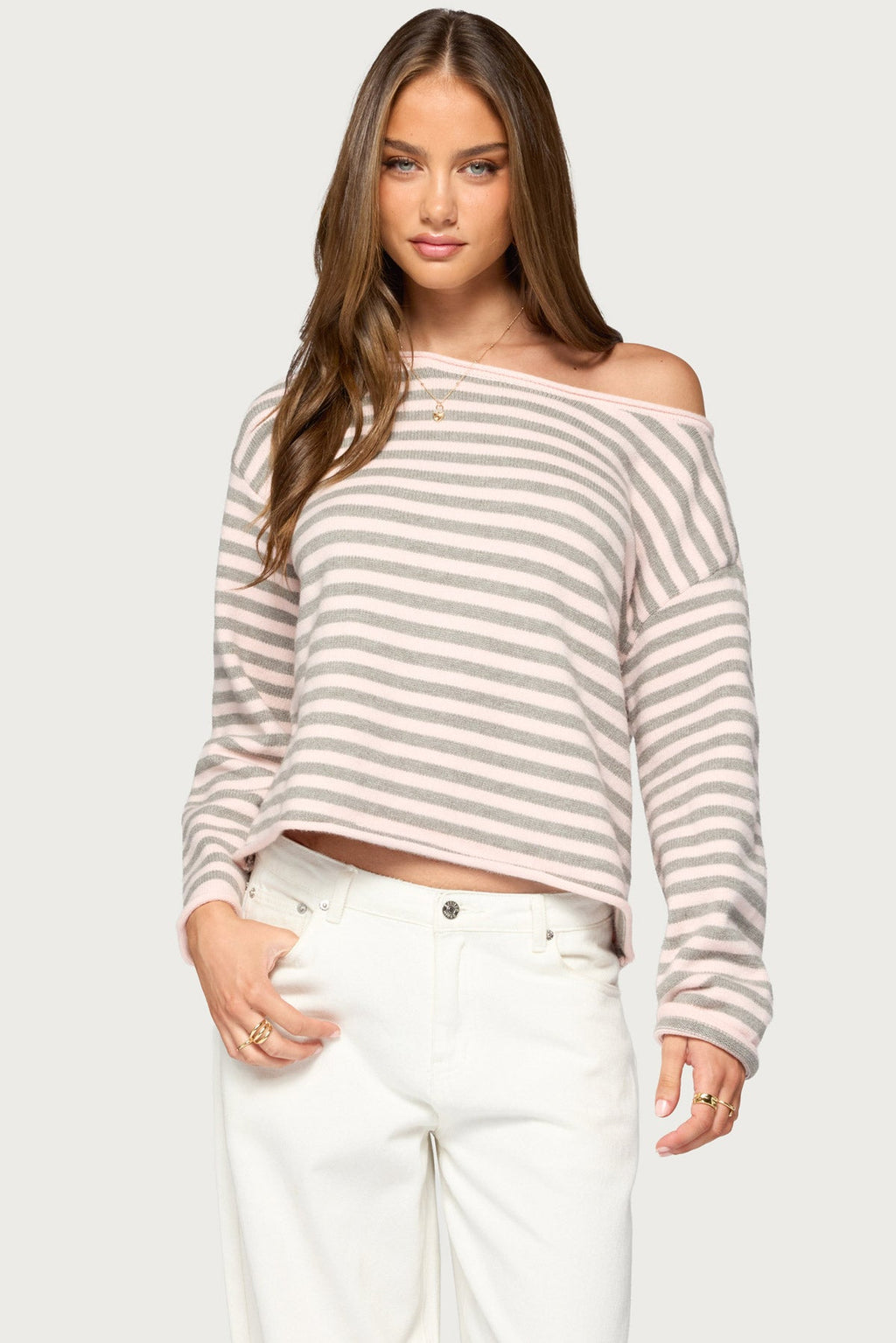 Amita Off Shoulder Striped Sweater