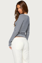 Teodora Strpey Lacey Long Sleeve Henley Top