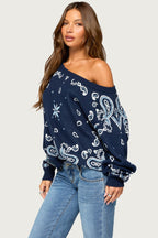 Faiga Off Shoulder Bnadana Knit Sweater