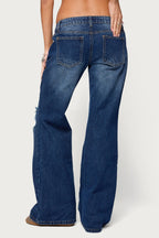 Evalynn Distressed Low Rise Wide Leg Jeans