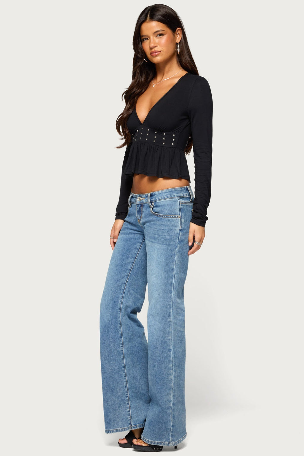Corrah V Neck Studded Peplum Top