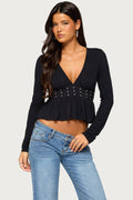 Corrah V Neck Studded Peplum Top
