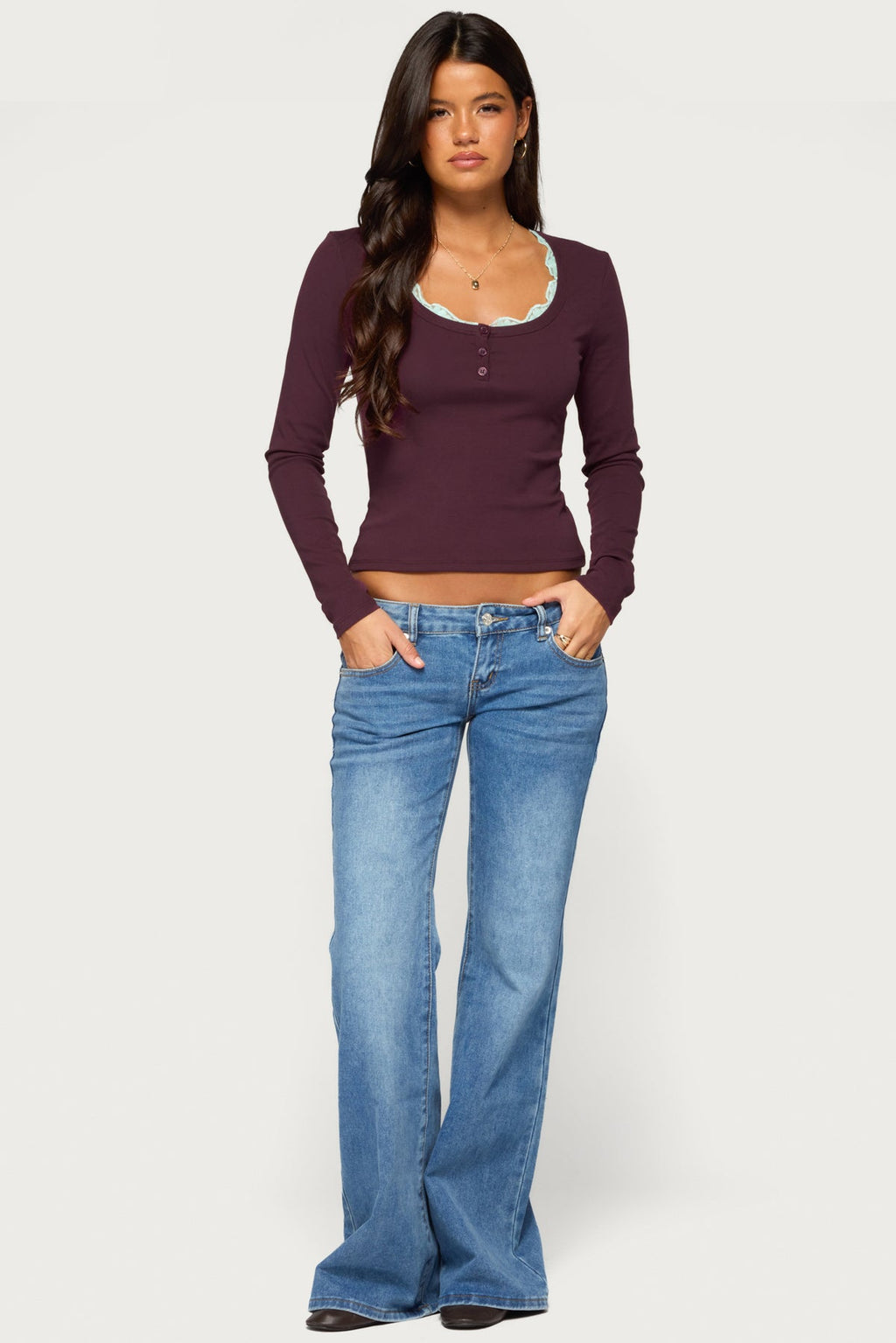 Bostyn Lacey Long Sleeve Scoop Neck Top