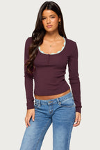 Bostyn Lacey Long Sleeve Scoop Neck Top