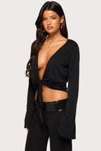 Moni Tie Front Long Sleeve Top